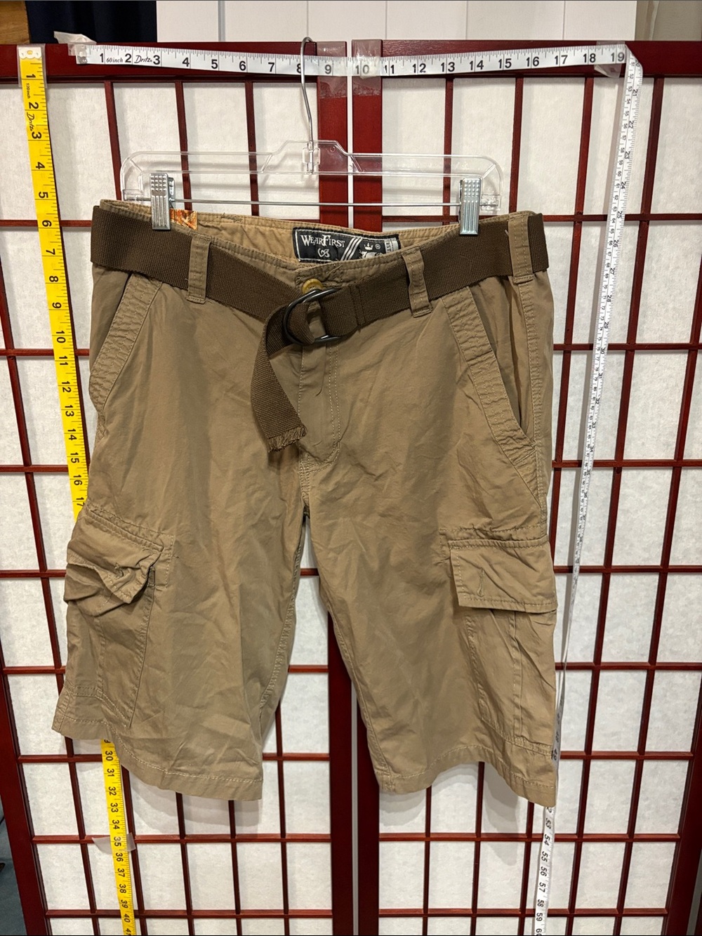 Wearfirst Relaxed Fit Tan Cargo Shorts with Web Belt